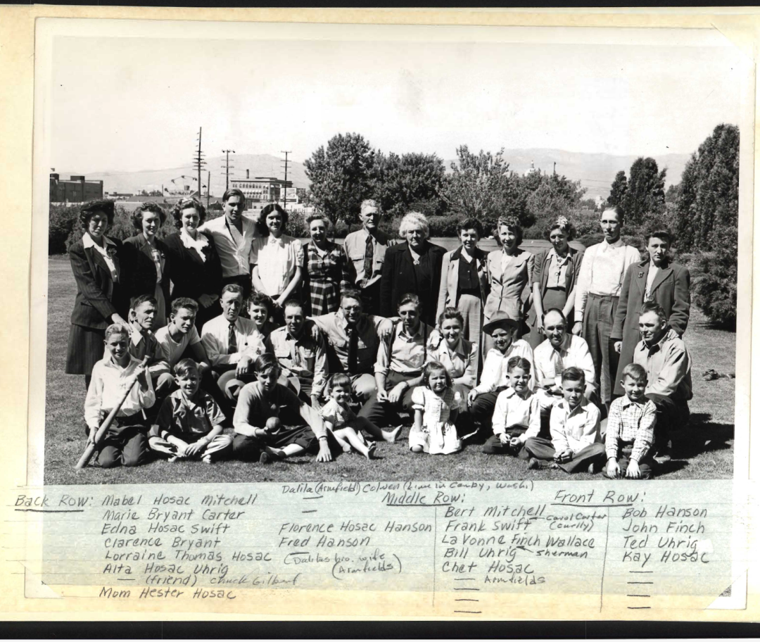 Historic Hosac family group photograph with handwritten names below